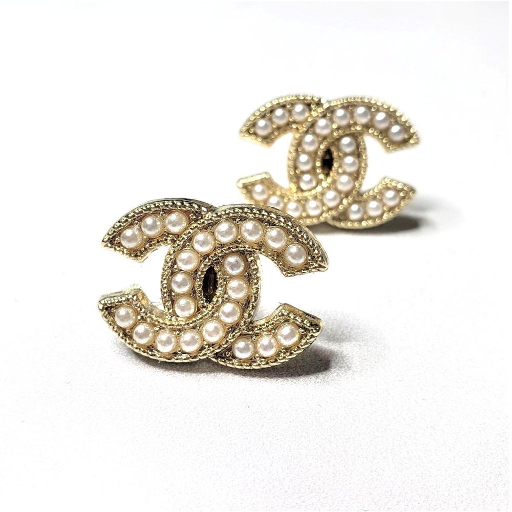 Upcycled Authentic Chanel Pearl Button Earrings